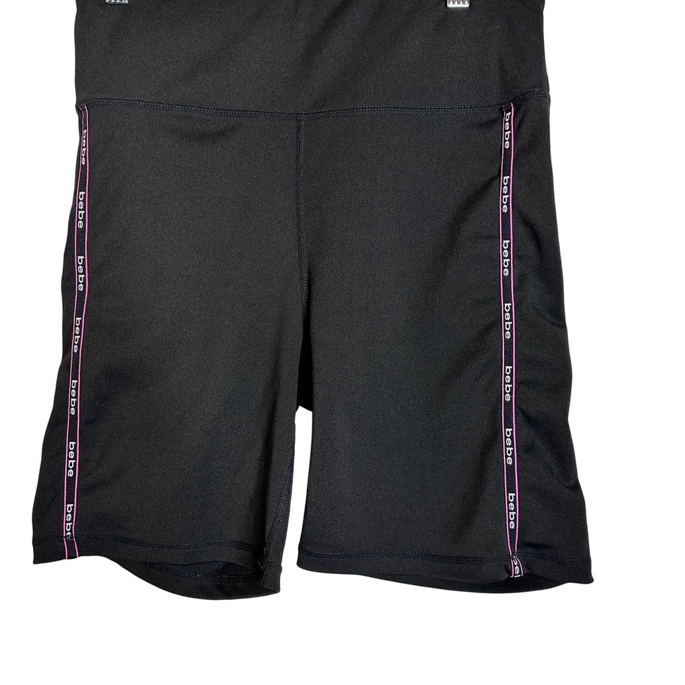 BEBE Sport Black Pink Logo Biker Shorts Womens Large
